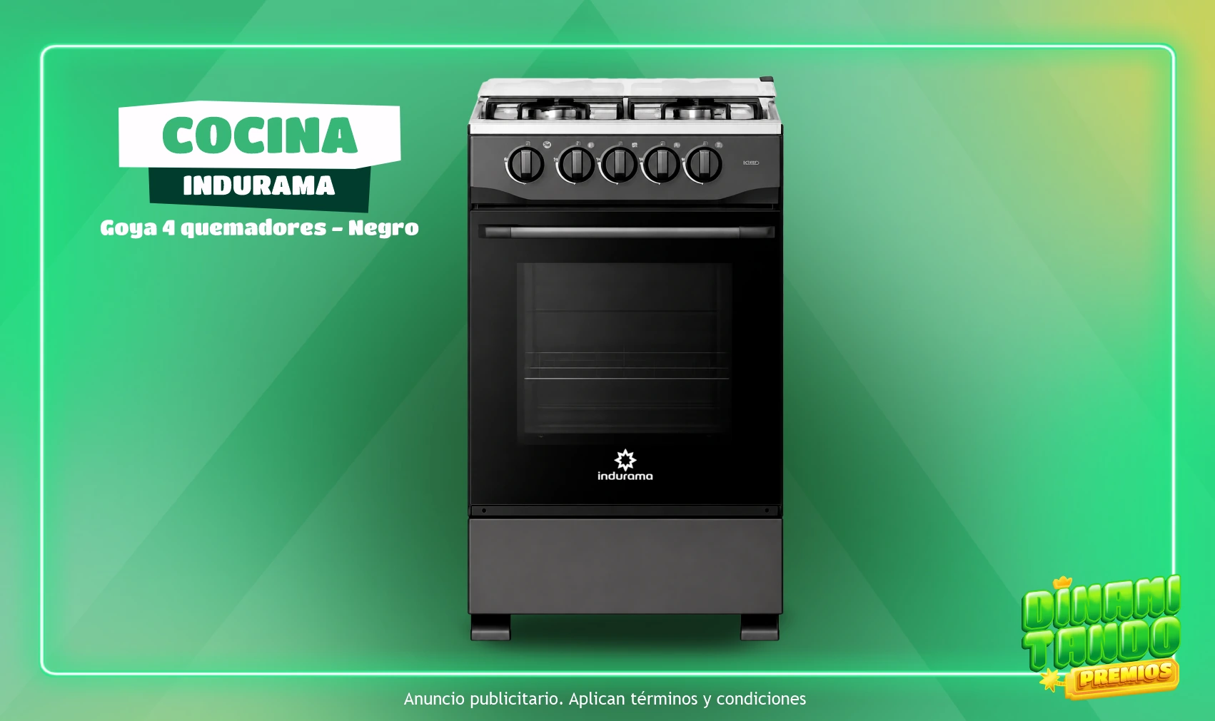 Cocina Indurama Goya 4 quemadores negra